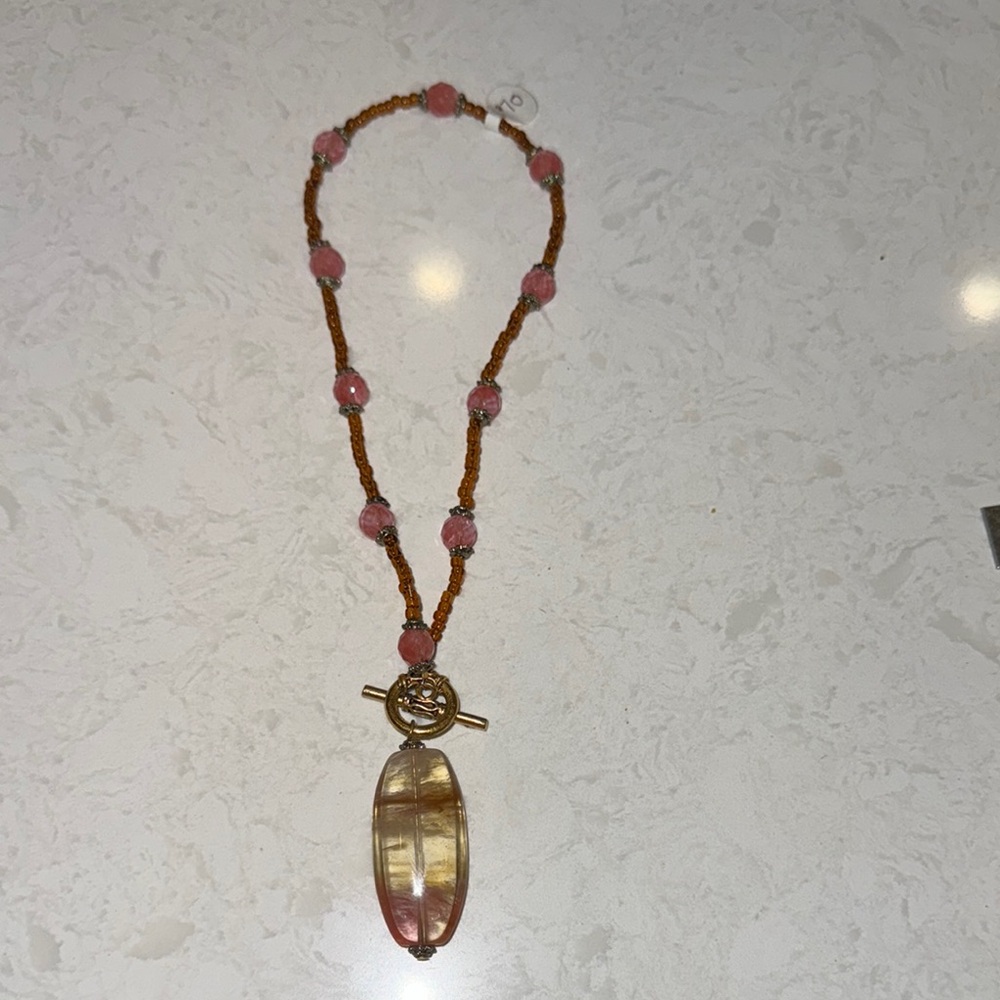 Elegant Pink and Brown Beaded Necklace